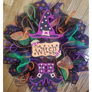 HALLOWEEN WITCH IS IN WREATH DECO MESH RIBBON WREATH   223087707400